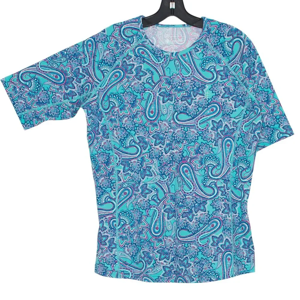 Coolibar Swim Top Y2K Boho Coastal Grandma Beachy UPF 50+ Paisley Blue Large